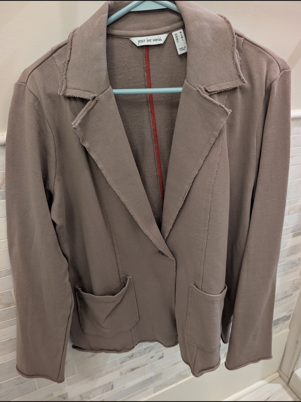 Peace Love World French Terry Blazer With Back Stitch Detail